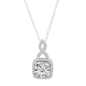Trang sức Dazzling Rock Dazzlingrock Collection 14K 8 MM Cushion Cut Lab Created White Sapphire & Round Kim cương trắng Nữ Halo Pendant, Vàng trắng chính hãng 6 dazzling rock lc1015 14kw