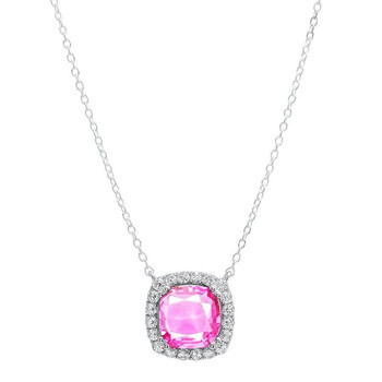 Trang sức Dazzling Rock Dazzlingrock Collection 10 MM Cushion Lab Created Pink Sapphire & Round Kim cương trắng Nữ Pendant, Bạc 925 chính hãng 5 dazzling rock lc1683