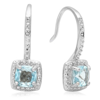 Trang sức Dazzling Rock Dazzlingrock Collection 0.58 Carat (ctw) Blue Topaz & Kim cương trắng Accents Nữ Halo Dangling Drop Bông tai (khuyên tai, hoa tai), Bạc 925 chính hãng 6 dazzling rock rt123 bt
