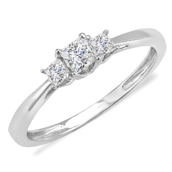 Trang sức Dazzling Rock Dazzlingrock Collection 0.33 Carat (ctw) 14k Princess Kim cương Nữ Bridal 3 Stone Nhẫn Engagement 1/3 CT, Vàng trắng chính hãng 6 dazzlingrock rings k1435 p
