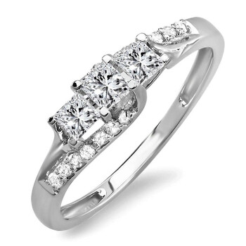 Trang sức Dazzling Rock Nữ Vàng trắng 14K Silver-tone Kim cương Nhẫn đính hôn chính hãng 6 dazzlingrock rings k1890 p