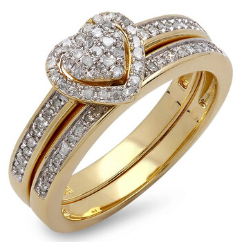 Trang sức Dazzling Rock Nữ Vàng 14K Silver-tone Wedding Set Nhẫn chính hãng 6 dazzlingrock rings k191914ky p