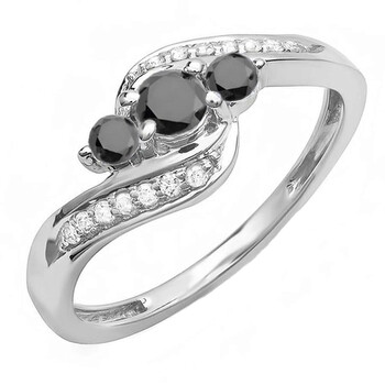 Trang sức Dazzling Rock Dazzlingrock Collection 0.50 Carat (ctw) 14K Round Đen & Trắng Kim cương Nữ Swirl 3 Stone Bridal Nhẫn đính hôn 1/2 CT, Vàng trắng, chính hãng 6 dazzlingrock rings k1924p p
