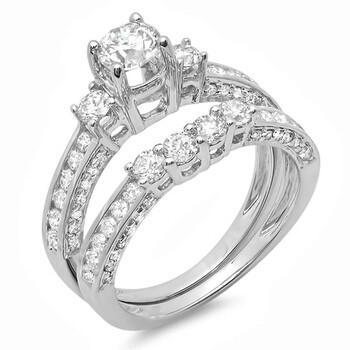 Trang sức Dazzling Rock Nữ Vàng trắng 14K Silver-tone Kim cương Wedding Set Nhẫn chính hãng 6 dazzlingrock rings k19526 p