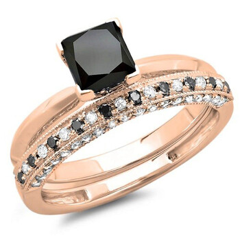 Trang sức Dazzling Rock Dazzlingrock Collection 1.50 Carat (ctw) 14K Đen & Trắng Kim cương Solitaire Nhẫn đính hôn Set 1 1/2 CT, Vàng hồng chính hãng 6 dazzlingrock rings k198114kr p