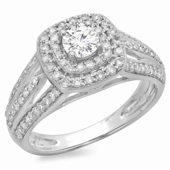 Trang sức Dazzling Rock Nữ 10k Gold Round Cut Silver-tone Kim cương Nhẫn đính hôn chính hãng 6 dazzlingrock rings k237610kw p