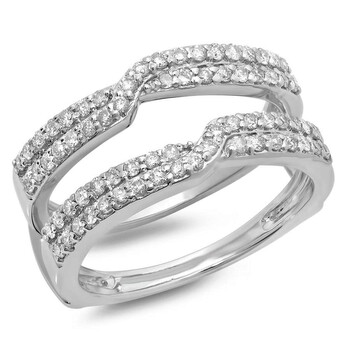 Trang sức Dazzling Rock Dazzlingrock Collection 0.65 Carat (ctw) 14K Round Cut Kim cương Nữ Wedding Enhancer Guard Double Nhẫn, Vàng trắng, chính hãng 6 dazzlingrock rings k2540p p