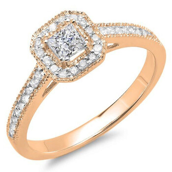 Trang sức Dazzling Rock Nữ Vàng hồng 18K Princess Cut Silver-tone Kim cương Nhẫn đính hôn chính hãng 6 dazzlingrock rings k262618kr p