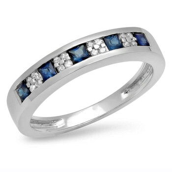 Trang sức Dazzling Rock Dazzlingrock Collection 14K Round & Princess Kim cương trắng & Blue Sapphire Anniversary Wedding Band Nhẫn, Vàng trắng, chính hãng 6 dazzlingrock rings k2908p p