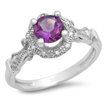 Trang sức Dazzling Rock Dazzlingrock Collection 14K Round Cut Amethyst & Kim cương trắng Nữ Bridal Halo Vintage Nhẫn đính hôn, Vàng trắng chính hãng 6 dazzlingrock rings k330914kw p