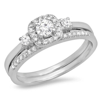 Trang sức Dazzling Rock Nữ Vàng trắng 14K Round Cut Silver-tone Kim cương Wedding Set Nhẫn chính hãng 6 dazzlingrock rings k333414kw p