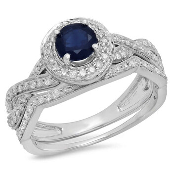 Trang sức Dazzling Rock Nữ Vàng trắng 14K Round Cut Blue Sapphire Nhẫn cưới chính hãng 6 dazzlingrock rings k335714kw p