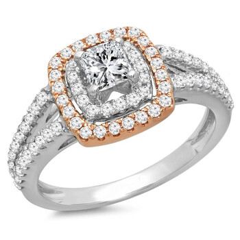 Trang sức Dazzling Rock Nữ Vàng 14K Princess Cut Silver-tone Kim cương Nhẫn đính hôn chính hãng 6 dazzlingrock rings k337214k10 p