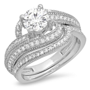 Trang sức Dazzling Rock Dazzlingrock Collection 1.25 Carat (Ctw) 14K Round Cut Kim cương Nữ Bridal Nhẫn đính hôn Set 1 1/2 CT, Vàng trắng, chính hãng 6 dazzlingrock rings k3436p p