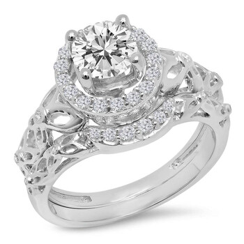 Trang sức Dazzling Rock Dazzlingrock Collection 1.15 Carat (ctw) 14K Kim cương trắng Nữ Bridal Vintage Halo Nhẫn đính hôn Set, Vàng trắng chính hãng 6 dazzlingrock rings k344714kw p