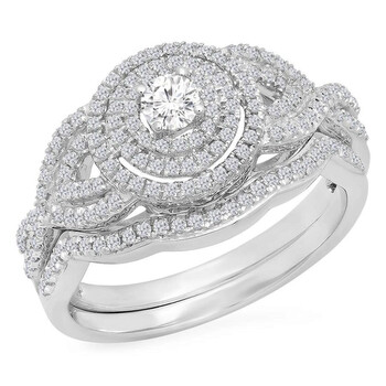 Trang sức Dazzling Rock Dazzlingrock Collection 0.55 Carat (Ctw) 10K Kim cương trắng Nữ Bridal Halo Nhẫn đính hôn Set 1/2 CT, Vàng trắng chính hãng 6 dazzlingrock rings k349210kw p