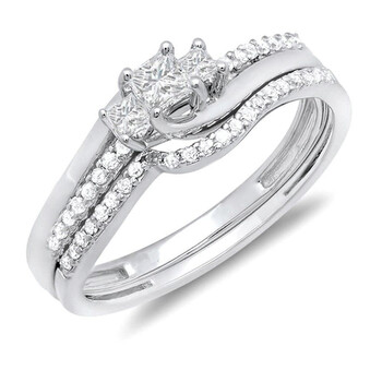 Trang sức Dazzling Rock Nữ Vàng trắng 10K Princess Cut Silver-tone Kim cương Wedding Set Nhẫn chính hãng 6 dazzlingrock rings k445810kw p