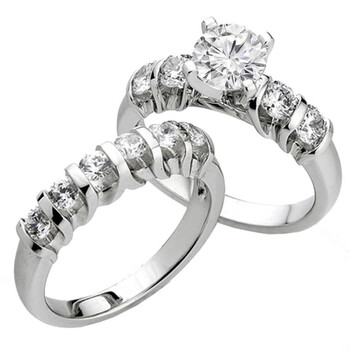 Trang sức Dazzling Rock Nữ Vàng trắng 14K Silver-tone Kim cương Wedding Set Nhẫn chính hãng 6 dazzlingrock rings ks2986 p
