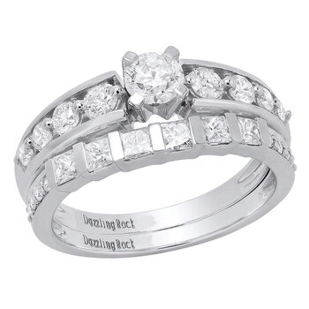 Trang sức Dazzling Rock Nữ Vàng trắng 14K Silver-tone Kim cương Wedding Set Nhẫn chính hãng 6 dazzlingrock rings ks368 p