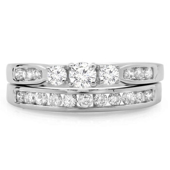 Trang sức Dazzling Rock Dazzlingrock Collection 1.00 Carat (ctw) 14k Round Kim cương Nữ 3 Stone Bridal Nhẫn Matching Band Set 1 CT, Vàng trắng, chính hãng 6 dazzlingrock rings ks607p p