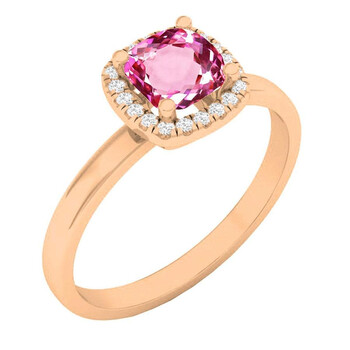 Trang sức Dazzling Rock Dazzlingrock Collection 18K 5.3 MM Cushion Lab Created Pink Sapphire & Round Kim cương Nữ Nhẫn, Vàng hồng, chính hãng 6 dazzlingrock rings lc2492644918kp p
