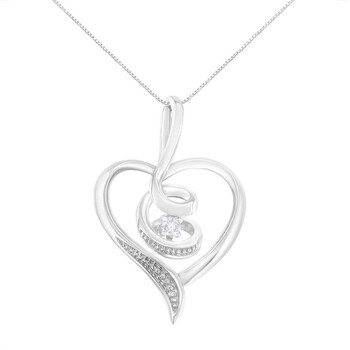 Trang sức Espira Vàng trắng 10K 1/25ct TDW Round-Cut Kim cương Swirl Heart Pendant Dây chuyền (vòng cổ, I-J, I2-I3) chính hãng 5 espira 10k white gold 1 25ct tdw round cut diamond swirl heart pendant necklace i j i2 i3 81 6598wdm