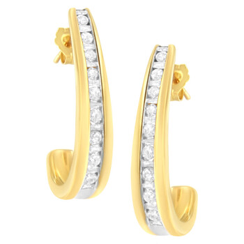 Trang sức Haus Of Brilliance Vàng 10K 1ct TDW Channel Set Kim cương J-Hoop Bông tai (khuyên tai, hoa tai, H-I, I1-I2) chính hãng 6 haus of brilliance 10k yellow gold 1ct tdw channel set diamond j hoop earrings h i i1 i2 71 2671ydm