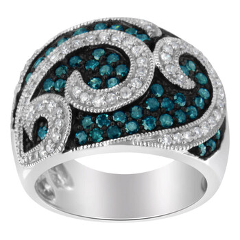 Trang sức Haus Of Brilliance Vàng trắng 14K 1ct. TDW Treated Kim cương xanh Cocktail Band (I-J, I2-I3) chính hãng 6 haus of brilliance 14k white gold 1ct tdw treated blue diamond cocktail band i j i2 i3 34 4967wbd