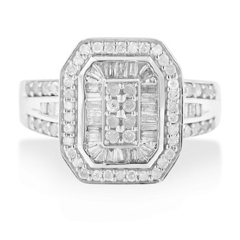 Trang sức Haus Of Brilliance Bạc 925 1ct TDW Round và Baguette Kim cương Cocktail Nhẫn(H-I, I2-I3) chính hãng 6 haus of brilliance sterling silver 1ct tdw round and baguette diamond cocktail ringh i i2 i3 10 3530wdm parent