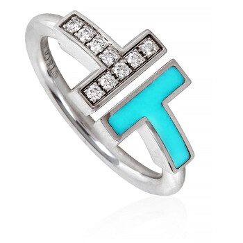 Trang sức Tiffany & Co. & Co. Nữ Vàng trắng 18K Tiffany T Kim cương và Turquoise Wire Nhẫn, Brand Size 4.5 chính hãng 6 tiffany co ladies 18k white gold tiffany t diamond and turquoise wire ring brand size 4 5 64028073