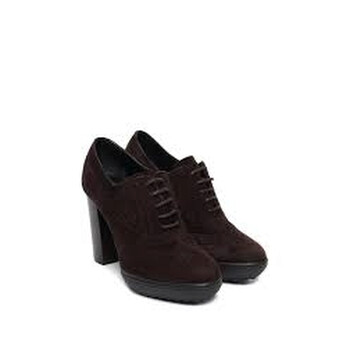 Giày Tod's nữ Suede Lace Up High Heel Boots in Dark Brown chính hãng 6 tods