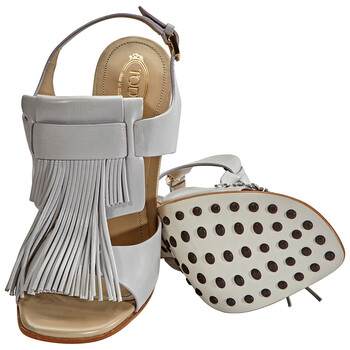 Giày Tod's nữ Fringed Leather Heels in Medium màu xám chính hãng 6 tods