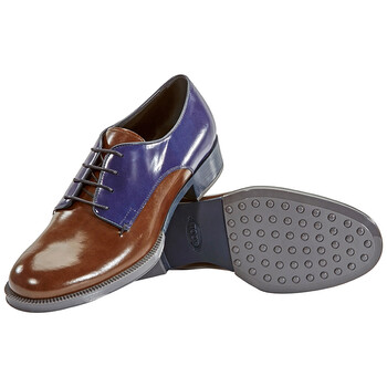 Giày Tod's nữ Glossy Leather Lace-up Shoes in Coffee / Light Blue / Dark Galaxy chính hãng 6 tods