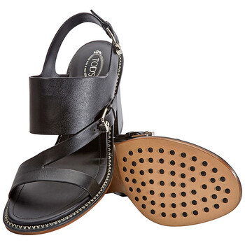 Giày Tod's nữ Leather Block Sandals màu đen chính hãng 6 tods