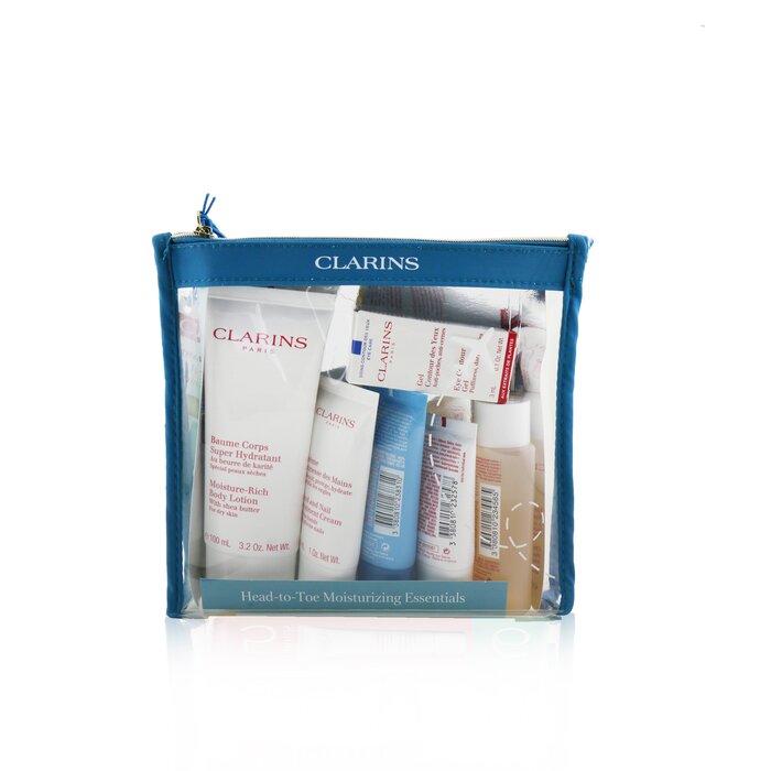 Clarins Head To Toe Moisturizing Essentials Set Facial Cleanser Eye Gel Beauty Flash Balm Hydra Essentiel Cream Body Lotion Hand 6Pcs