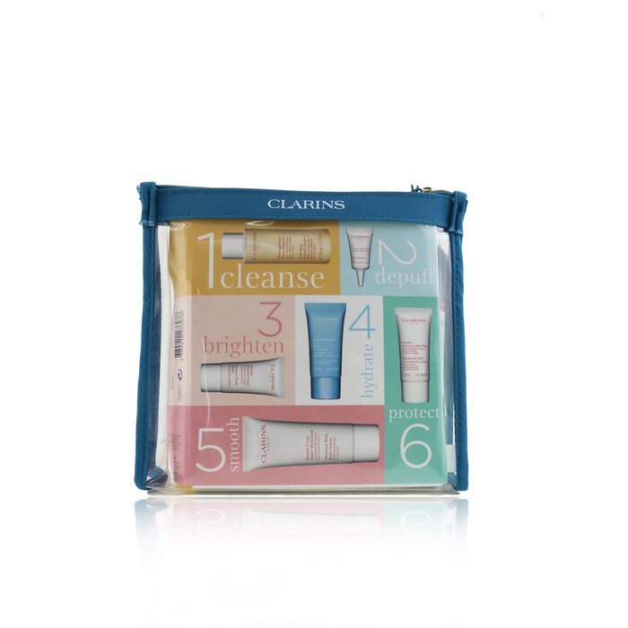 Bộ sản phẩm dưỡng ẩm toàn thân Clarins 6 món: Sữa rửa mặt, Gel mắt, Tinh chất làm sáng da, Kem dưỡng ẩm Hydra Essentiel, Sữa dưỡng thể, Kem tay. giá rẻ