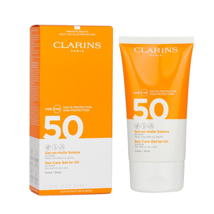 Clarins Invisible Sun Care Gel To Oil For Body SPF 50 For Wet Or Dry Skin 150ml