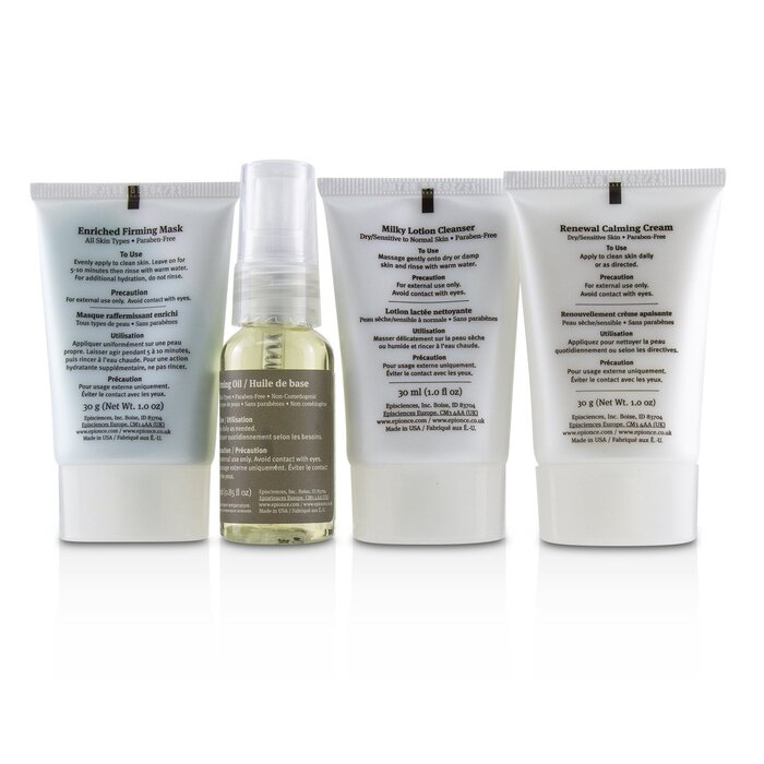 Bộ sản phẩm phục hồi cơ bản Epionce gồm sữa rửa mặt milky, dầu priming, mặt nạ làm firming, kem làm dịu da giá rẻ