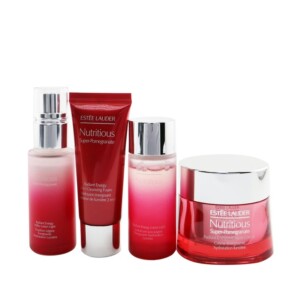 Estee Lauder Nutritious Super Pomegranate Reveal A Rosy Radiance Set Moisture Creme Milky Lotion Light Lotion Cleansing Foam 4Pcs 2Bags