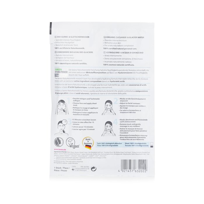 Mặt nạ giấy Lavera cấp ẩm với nước glacier dưa chuột hữu cơ 1 miếng giá rẻ