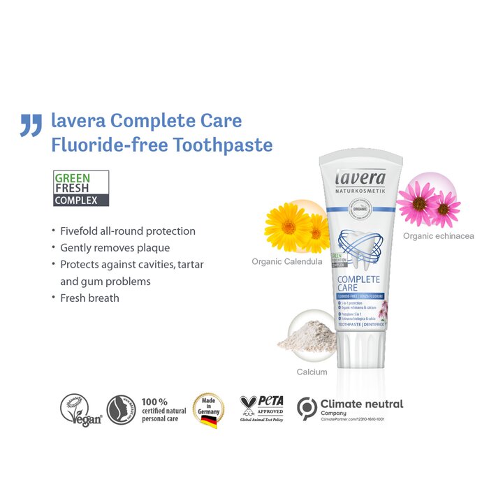 Lavera Toothpaste Complete Care With Organic Echinacea Calcium Fluoride Free 75ml