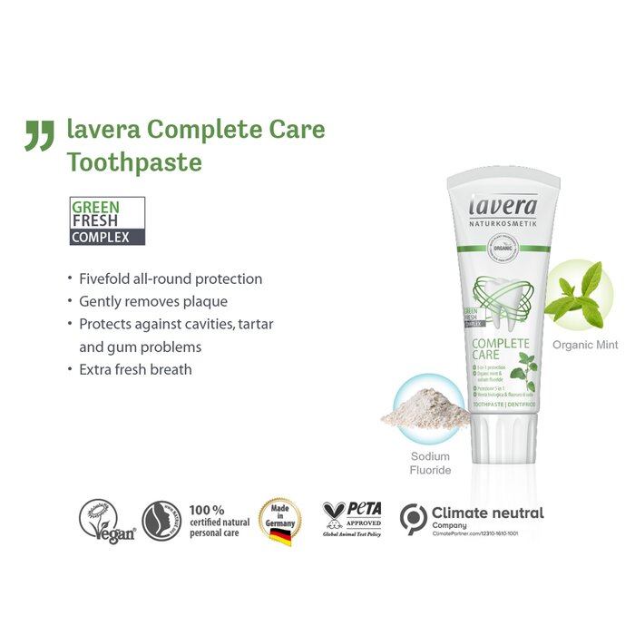 Lavera Toothpaste Complete Care With Organic Mint Sodium Fluoride 75ml