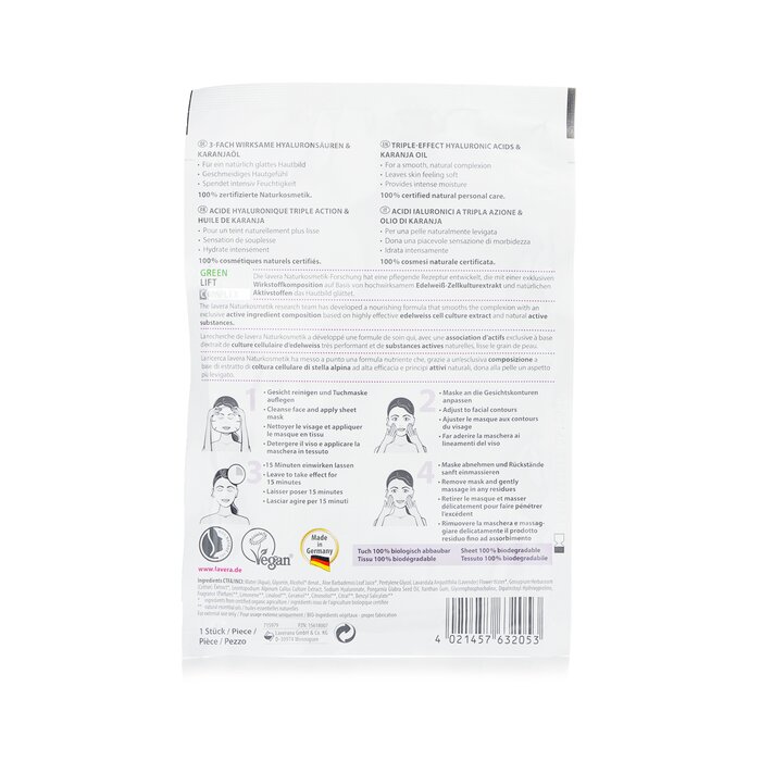 Mặt nạ giấy nâng cơ Lavera Triple Effect Hyaluronic Acid giá rẻ
