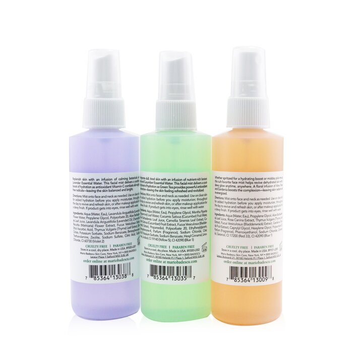 Bộ xịt khoáng Mario Badescu 3 loại 118ml với lô hội, dưa chuột & trà xanh, lô hội, thảo mộc & nước hoa hồng, lô hội, hoa cúc & oải hương giá rẻ