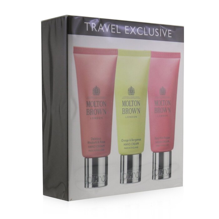 Molton Brown Tempting Treats Hand Cream Travel Set Delicious Rhubarb Rose Hand Cream Orange Bergamot Hand Cream Fiery Pink Hand Cream 3Pcs
