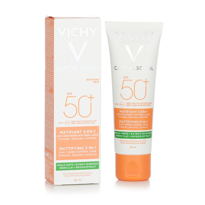 Vichy Capital Soleil Mattifying 3 In 1 Daily Shine Control Care SPF 50 Protects Absorbs Controls 50ml