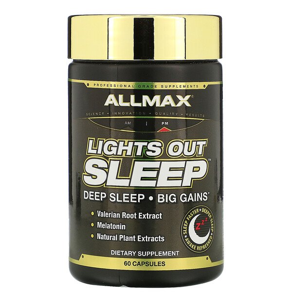 ALLMAX Nutrition Lights Out Sleep Melatonin + GABA + Valerian Root 60 viên 7 allmax nutrition lights out sleep melatonin gaba valerian root 60 vegan capsules 86251