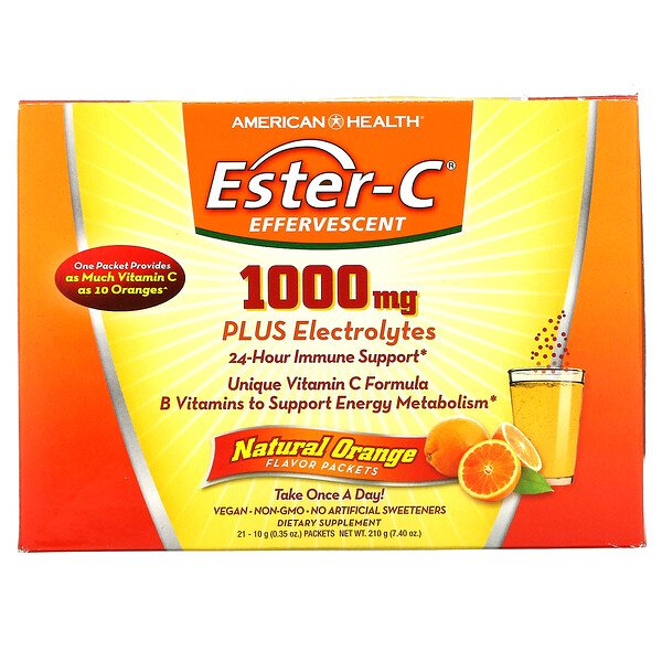 American Health Ester-C Effervescent Natural Orange Flavor 1,000 mg 21 Packets 0.35 oz (10 g) Each 7 american health ester c effervescent natural orange flavor 1 000 mg 21 packets 0 35 oz 10 g each 66287