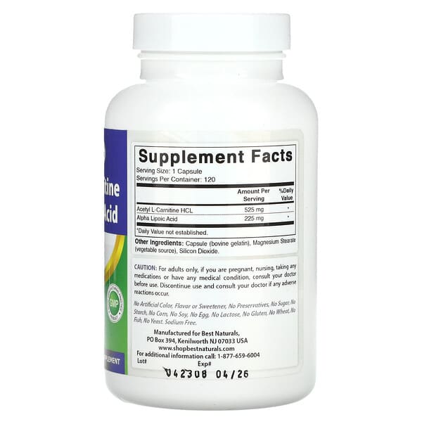 Acetyl L-Carnitine Alpha Lipoic Acid 750mg 120 Vin