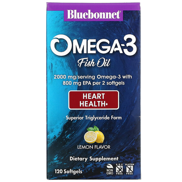 Bluebonnet Nutrition Omega-3 Fish Oil Heart Health Lemon 120 Softgels 7 bluebonnet nutrition omega 3 fish oil heart health lemon 120 softgels 11756